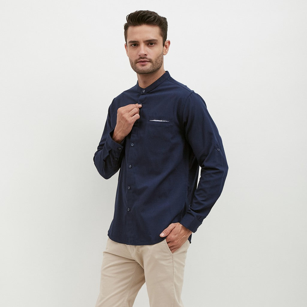 M231 Kemeja Pria Shanghai Polos Panjang Warna Navy 1552H