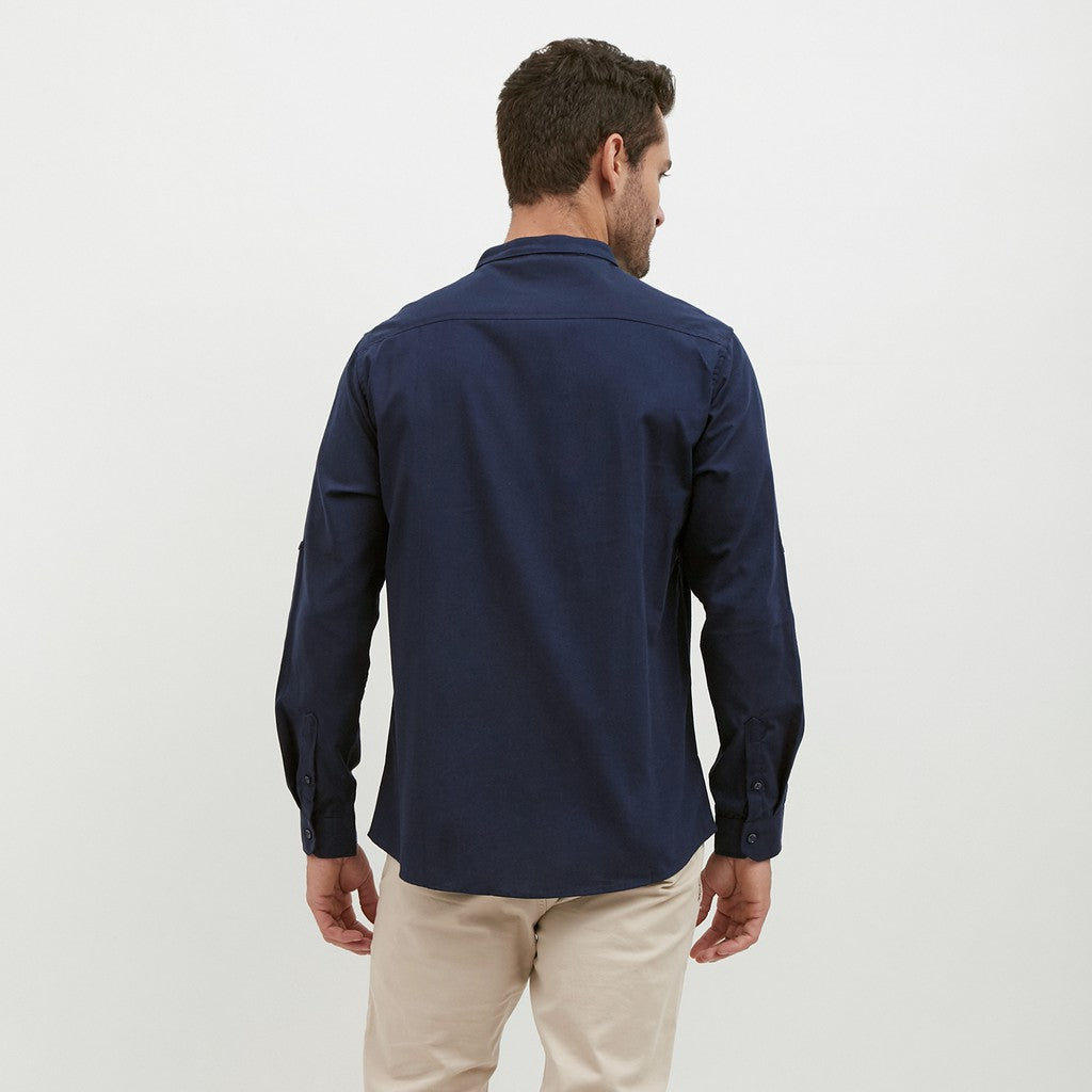 M231 Kemeja Pria Shanghai Polos Panjang Warna Navy 1552H