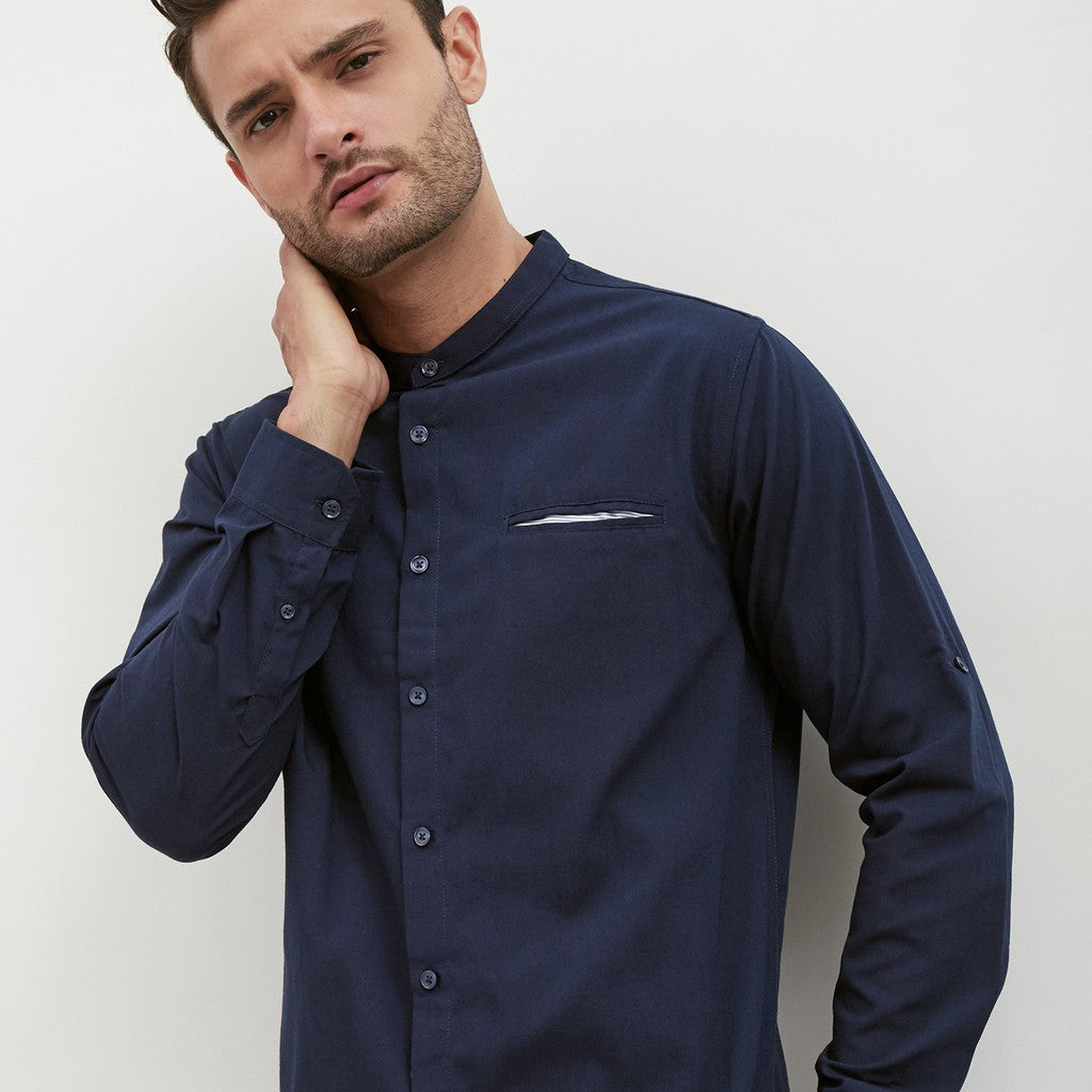 M231 Kemeja Pria Shanghai Polos Panjang Warna Navy 1552H