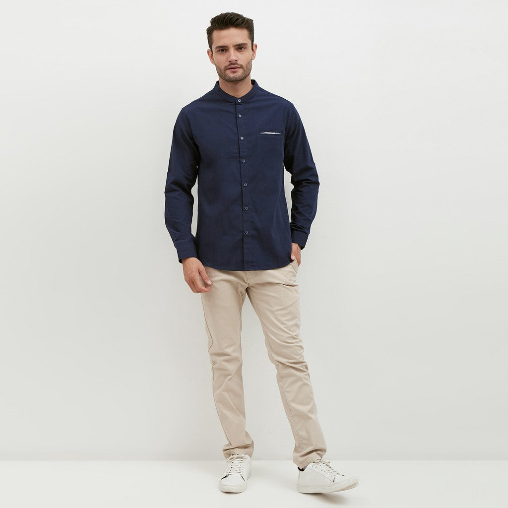 M231 Kemeja Pria Shanghai Polos Panjang Warna Navy 1552H