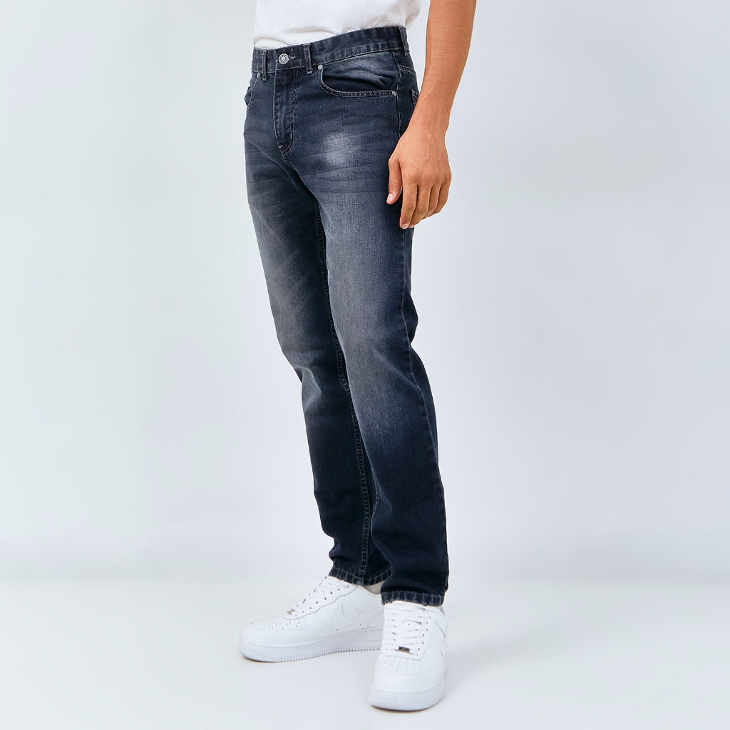 M231 Celana Panjang Jeans Denim Pria Straight Fit Stone Wash Dark Grey 0168