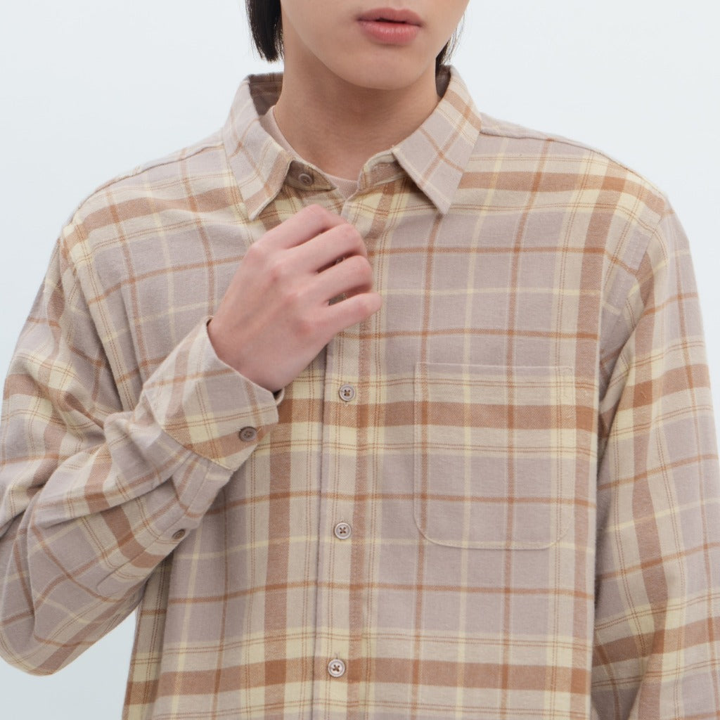 M231 Kemeja Pria Flannel Panjang Coklat 0292