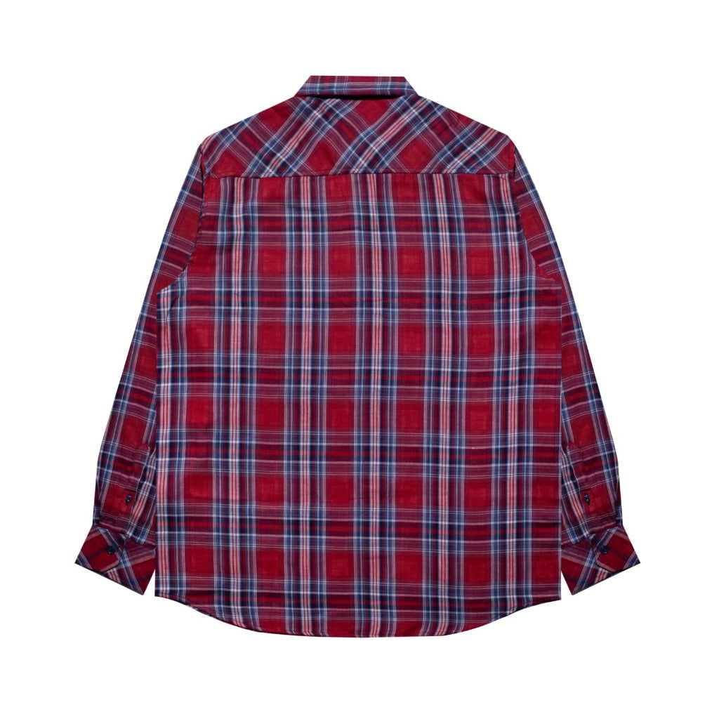 M231 Kemeja Pria Yarn Dyed Double Face Kotak Panjang Merah 3067