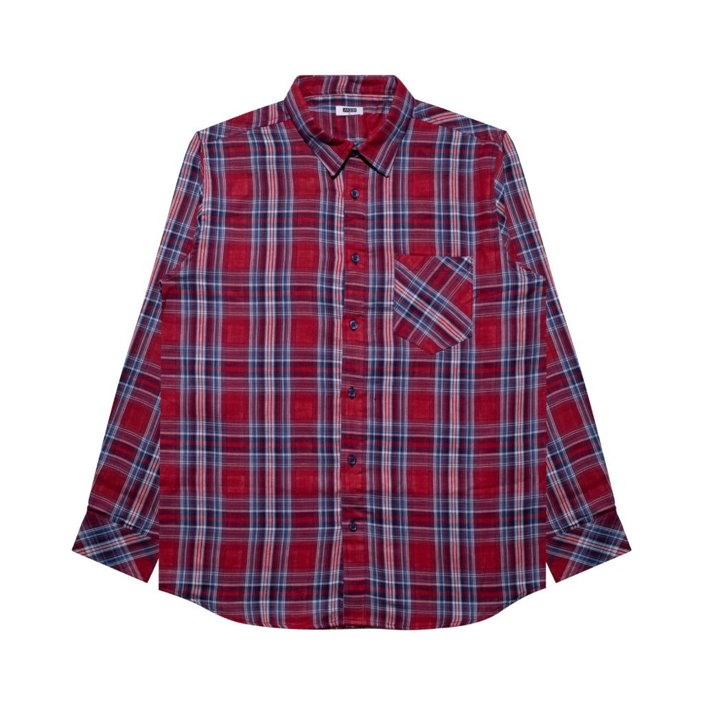 M231 Kemeja Pria Yarn Dyed Double Face Kotak Panjang Merah 3067