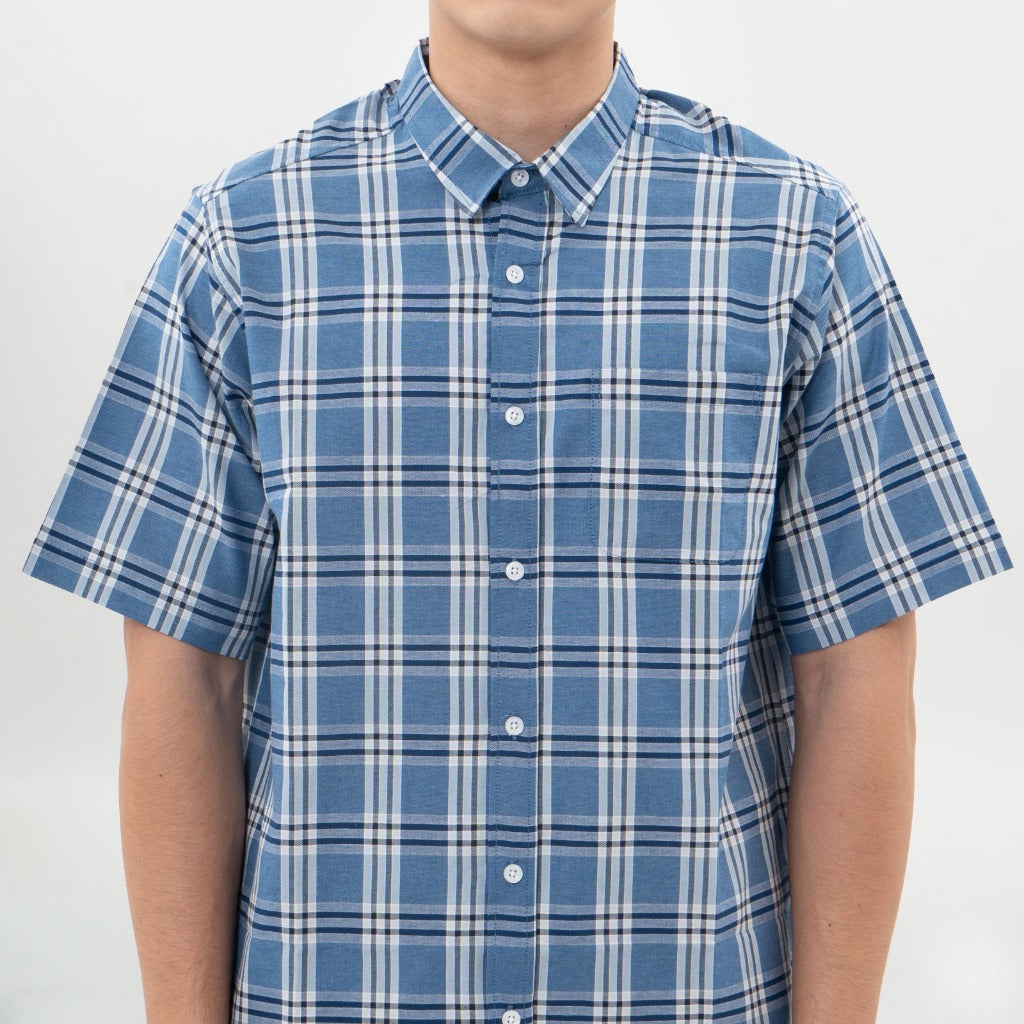 M231 Kemeja Pria Yarn Dyed Kotak Pendek Biru 0668