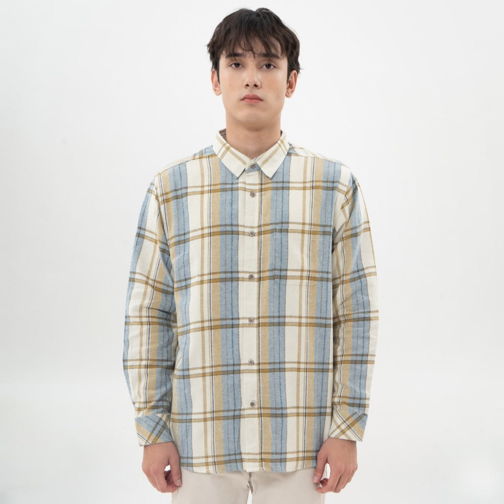 M231 Kemeja Pria Flannel Panjang Cream 0298