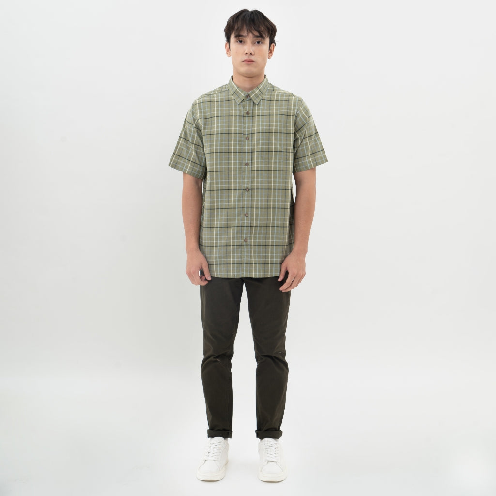 M231 Kemeja Pria Yarn Dyed Kotak Pendek Hijau 0670