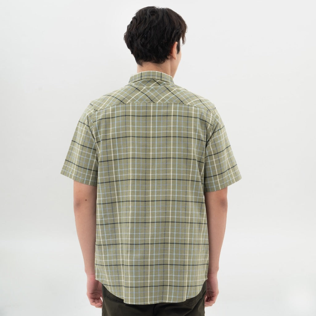 M231 Kemeja Pria Yarn Dyed Kotak Pendek Hijau 0670