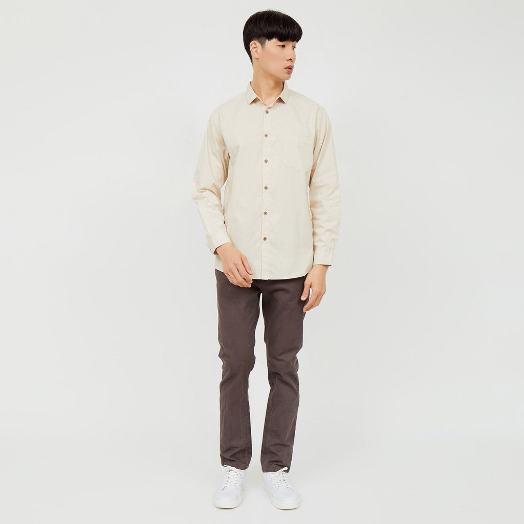 M231 Kemeja Pria Basic Polos Panjang Khaki Muda 1468P
