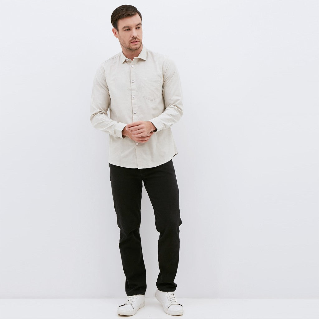 M231 Kemeja Pria Basic Polos Oxford Panjang Warna Khaki 1456A