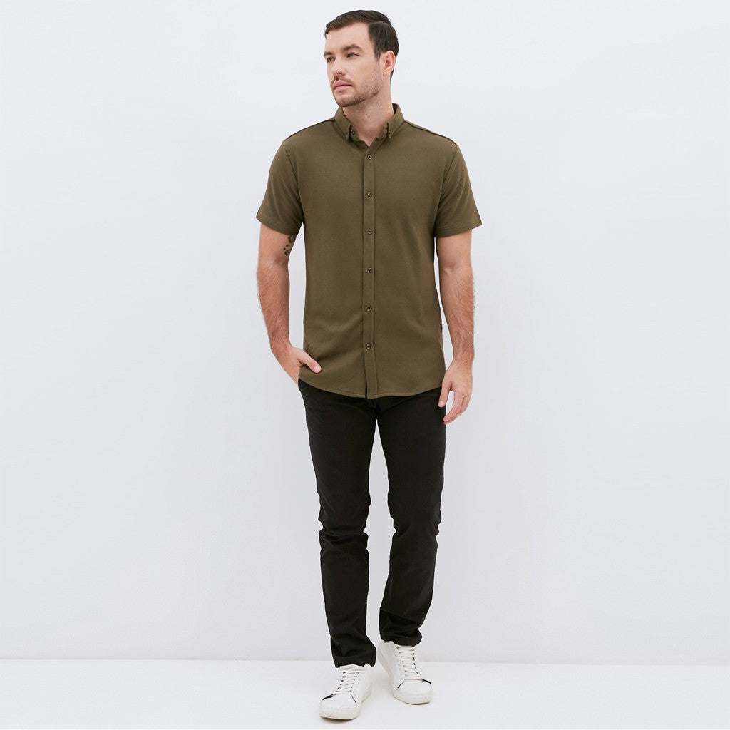 M231 Kemeja Pria Cotton Pique Pendek Warna Army 1793F