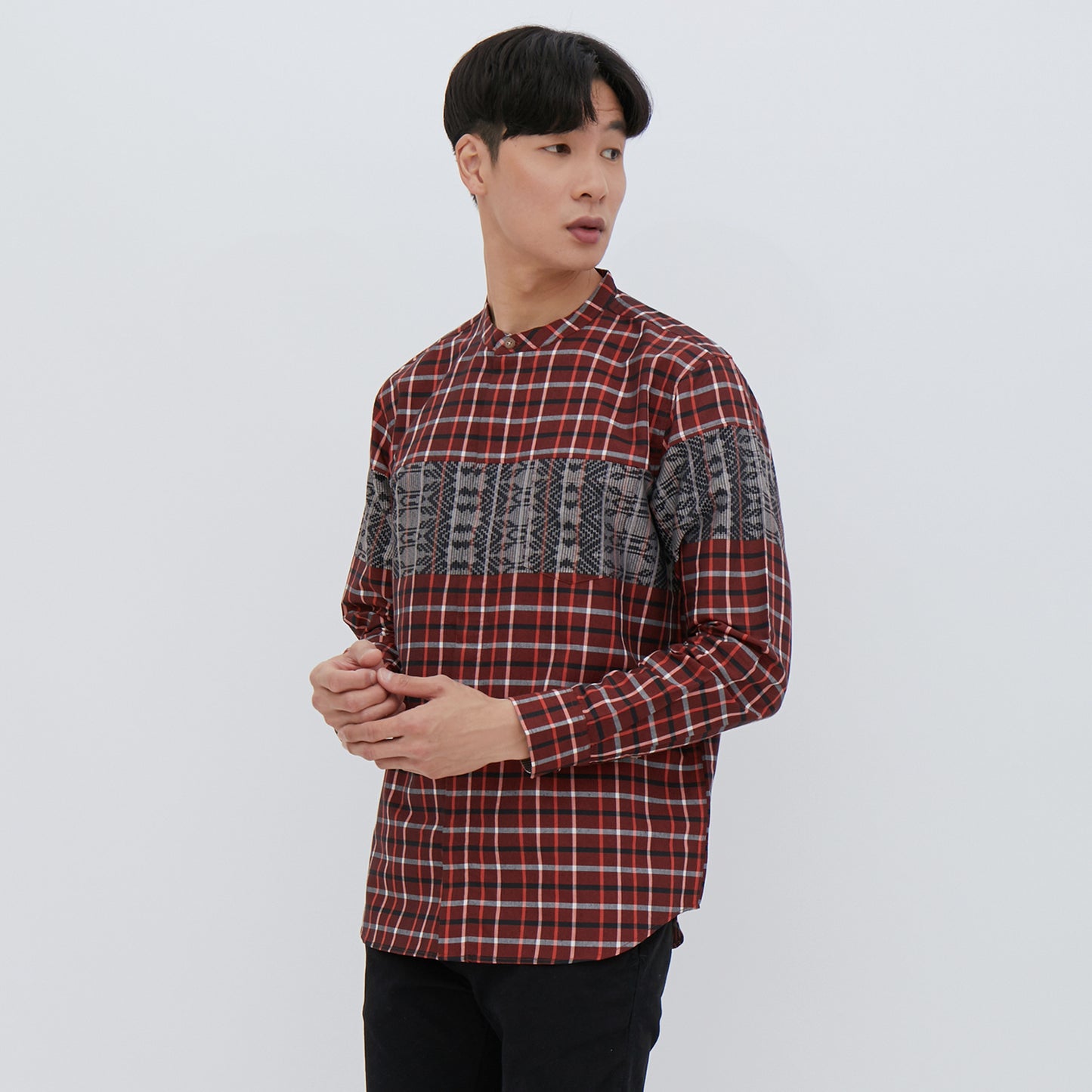 M231 Kemeja Pria Koko Panjang Maroon 2487B