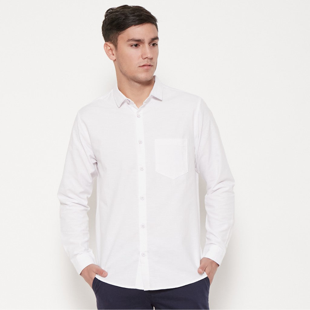M231 Kemeja Pria Basic Polos Oxford Panjang Warna Putih 1468A