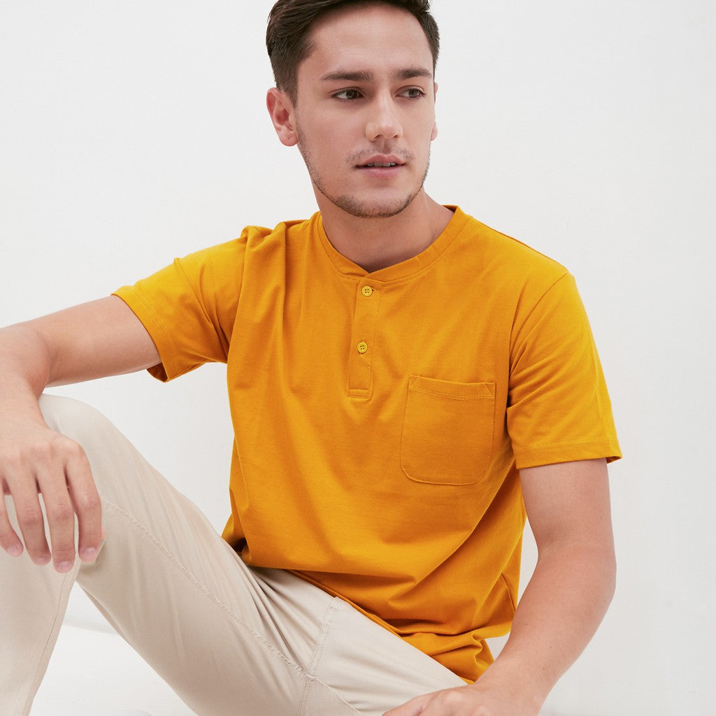 M231 T-Shirt Polos Kancing Pendek Warna Mustard 1835I