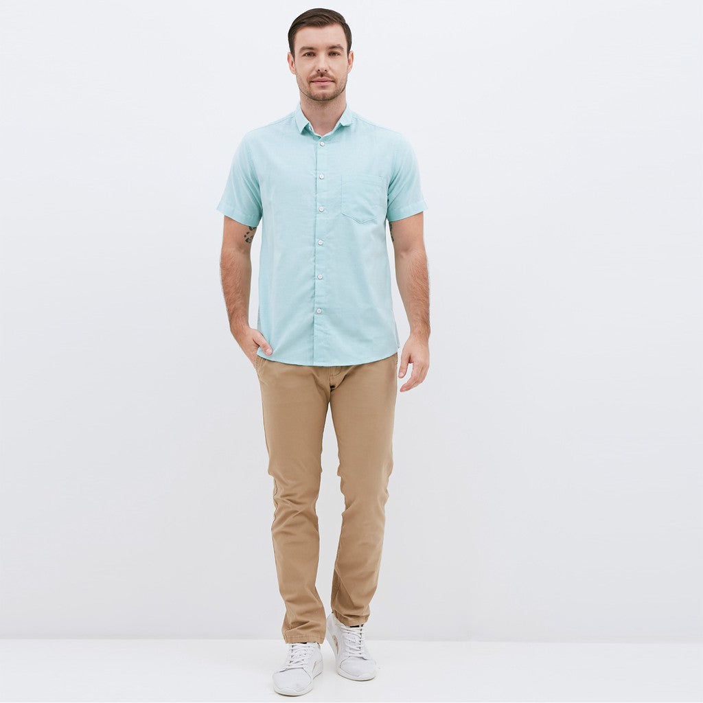 M231 Kemeja Pria Basic Polos Oxford Pendek Warna Hijau 1457D