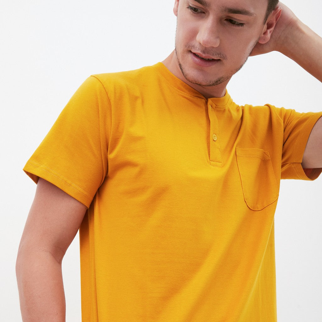 M231 T-Shirt Polos Kancing Pendek Warna Mustard 1835I