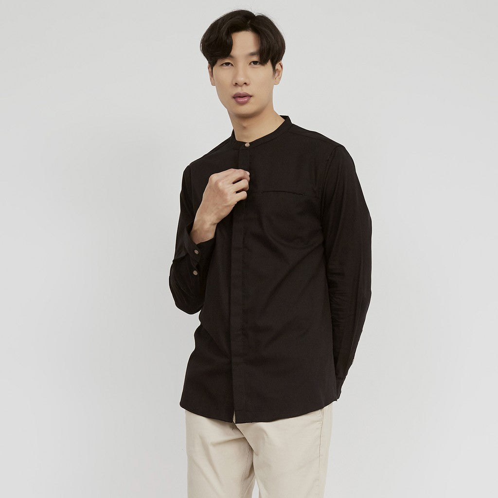 M231 Kemeja Pria Shanghai Polos Soft Twill Panjang Hitam 1971D