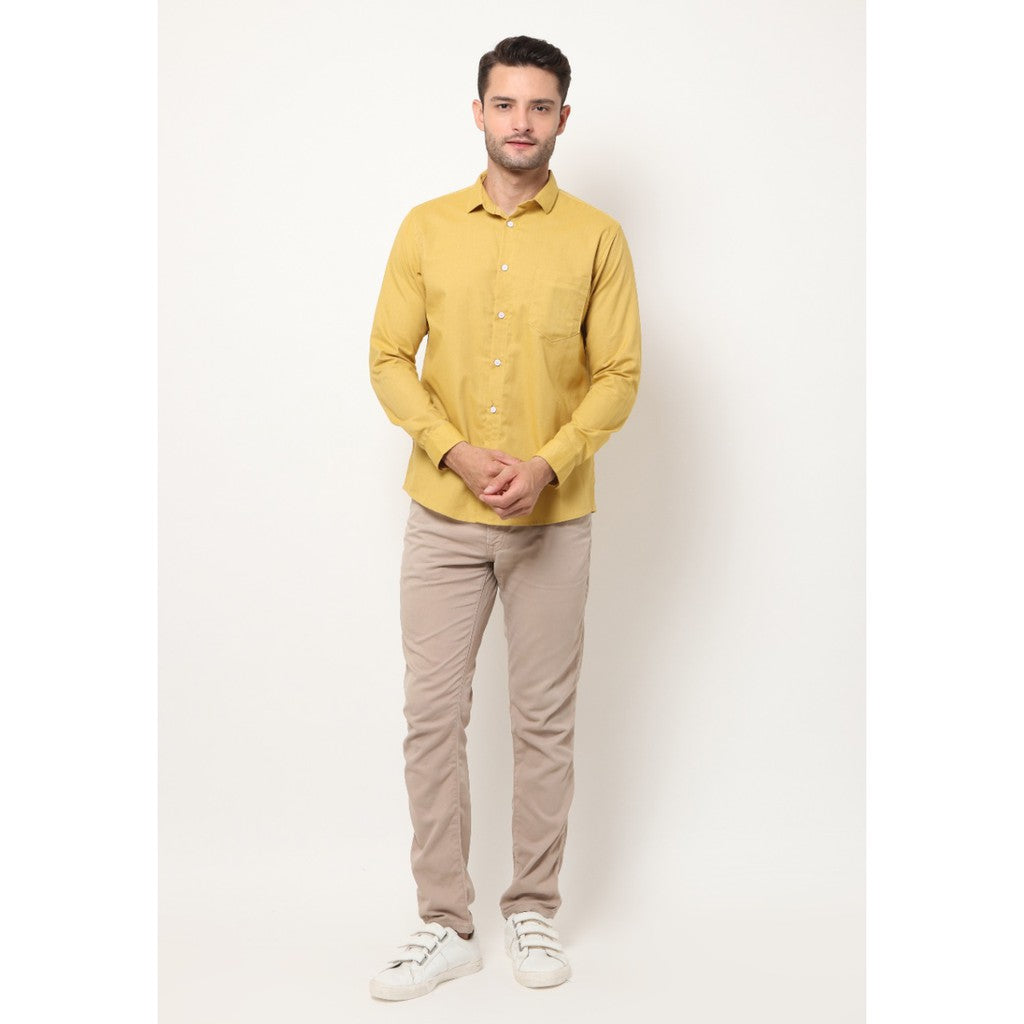 M231 Kemeja Pria Basic Polos Oxford Panjang Warna Mustard 1456N