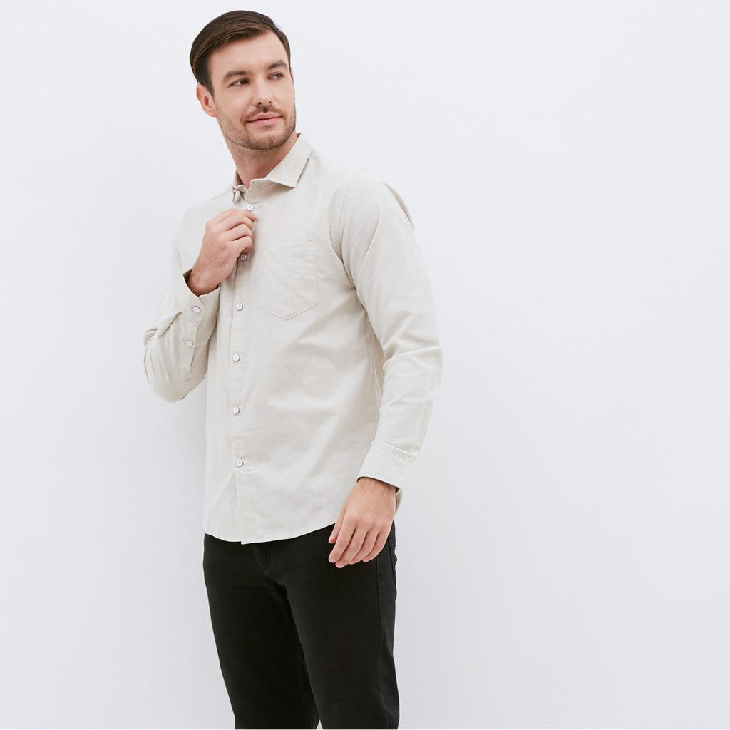 M231 Kemeja Pria Basic Polos Oxford Panjang Warna Khaki 1456A
