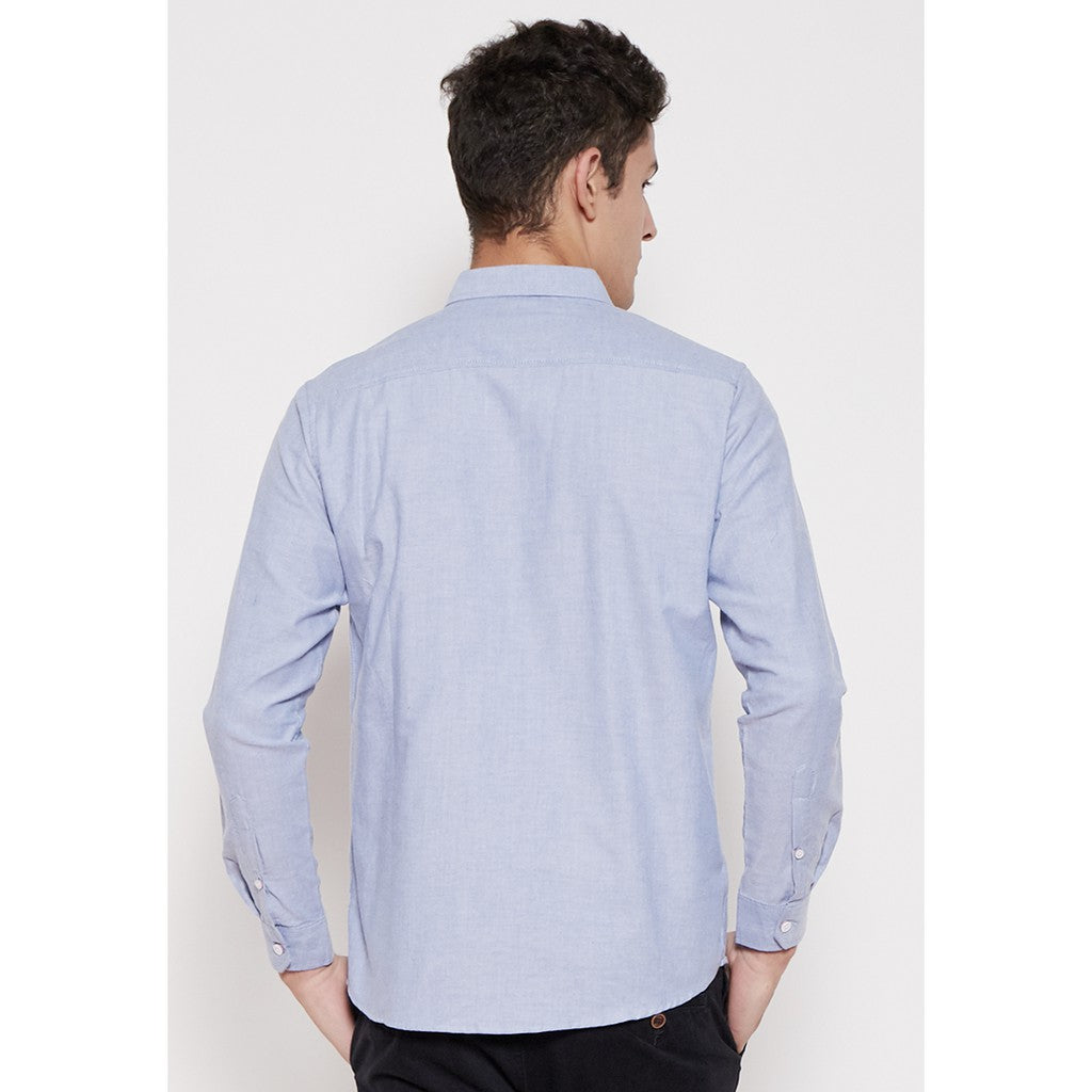 M231 Kemeja Pria Basic Polos Oxford Panjang Warna Biru 1456G
