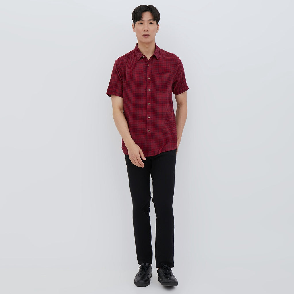 M231 Kemeja Pria Flannel Pendek Maroon 2380