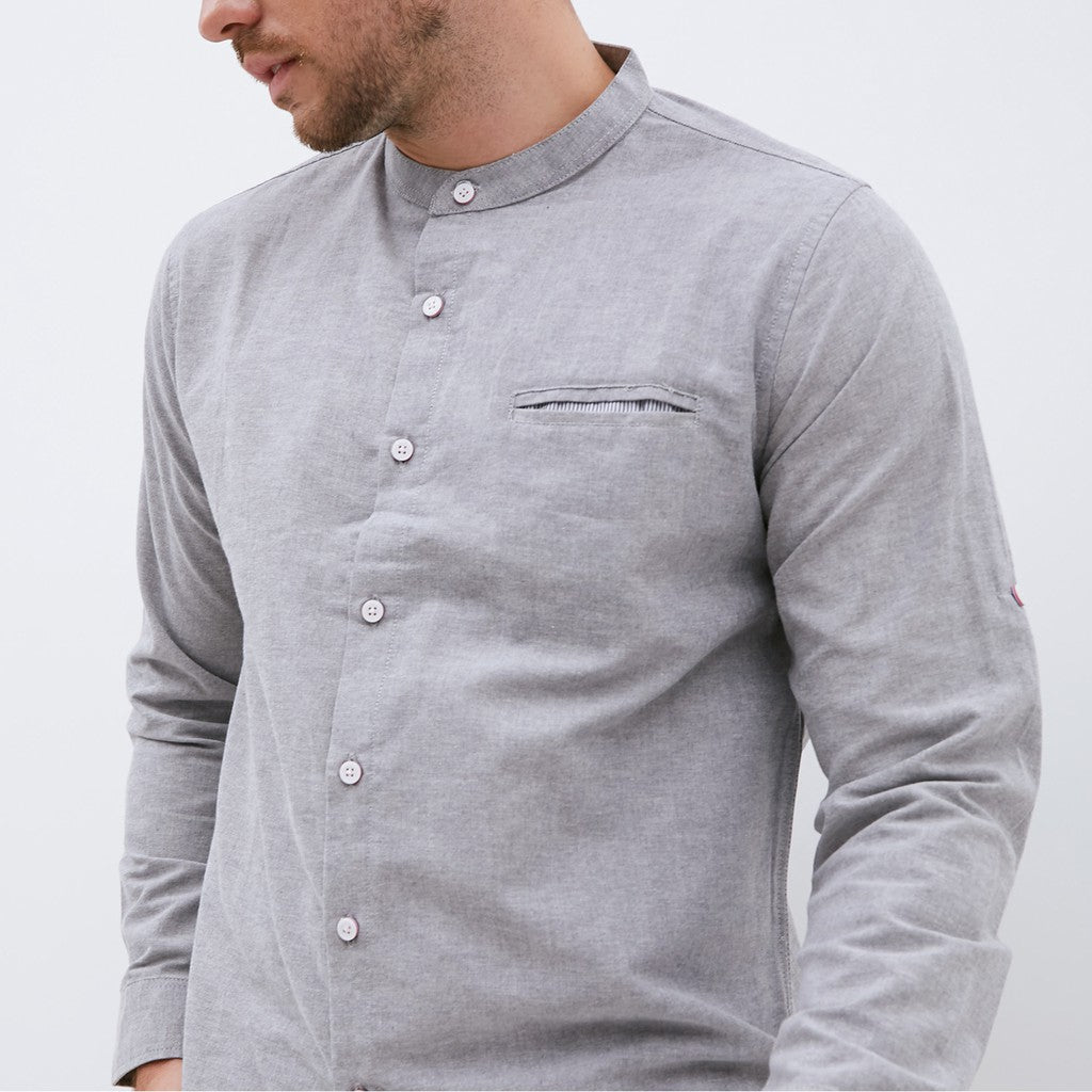 M231 Kemeja Pria Shanghai Polos Oxford Panjang Abu 1552G