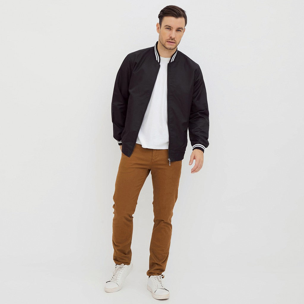 M231 Jaket Pria Bomber Taslan Panjang Hitam 2078B