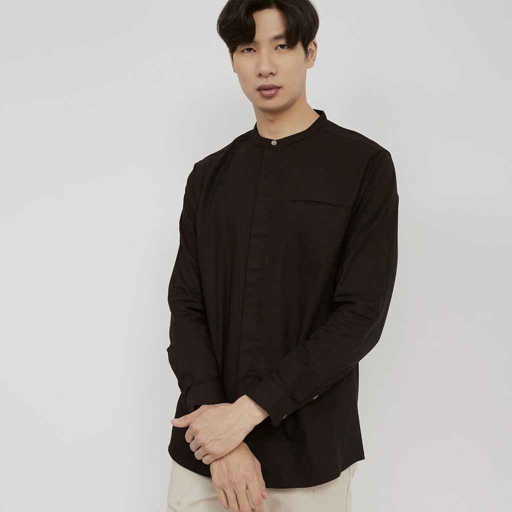 M231 Kemeja Pria Shanghai Polos Soft Twill Panjang Hitam 1971D