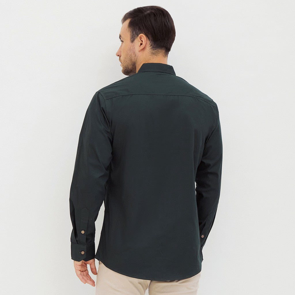 M231 Kemeja Pria Basic Polos Panjang Hijau Tua 1468K