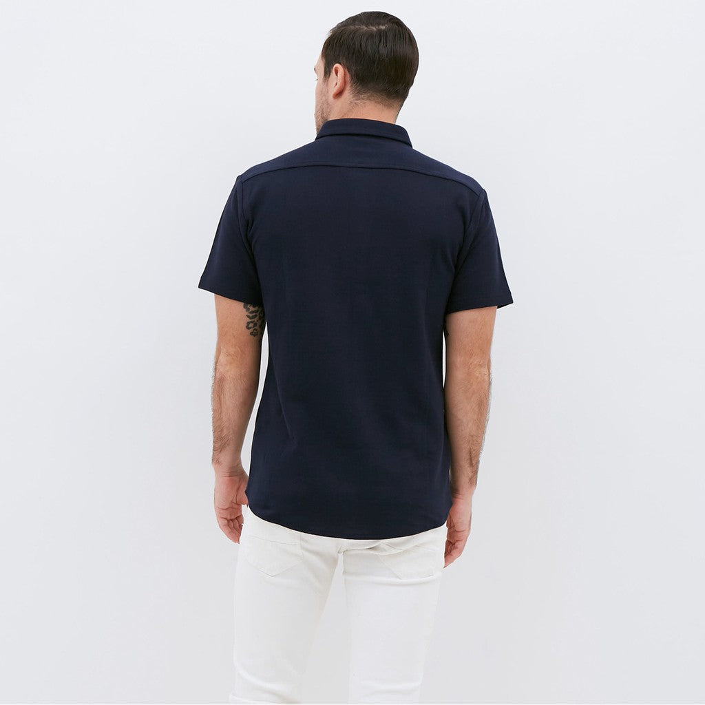 M231 Kemeja Pria Cotton Pique Pendek Warna Navy 1793E