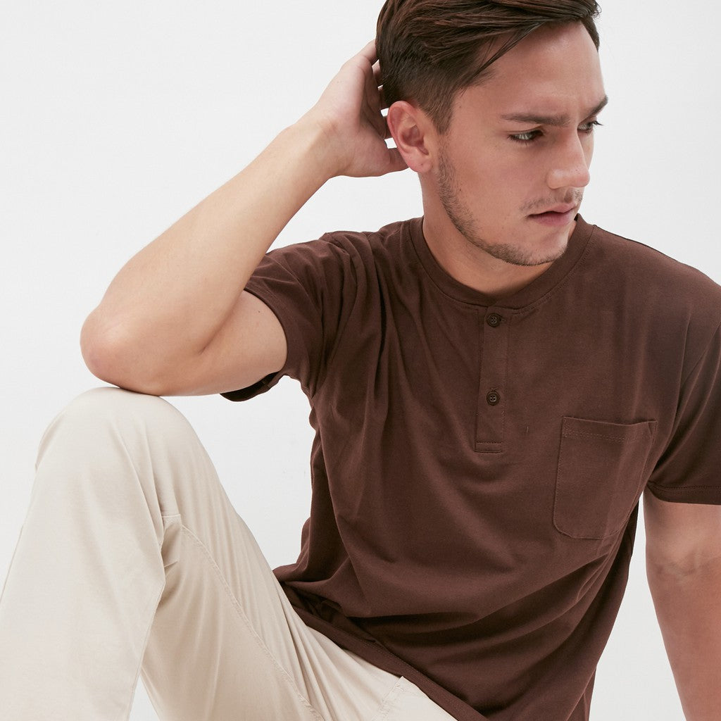 M231 T-Shirt Polos Kancing Pendek Warna Coklat 1835A