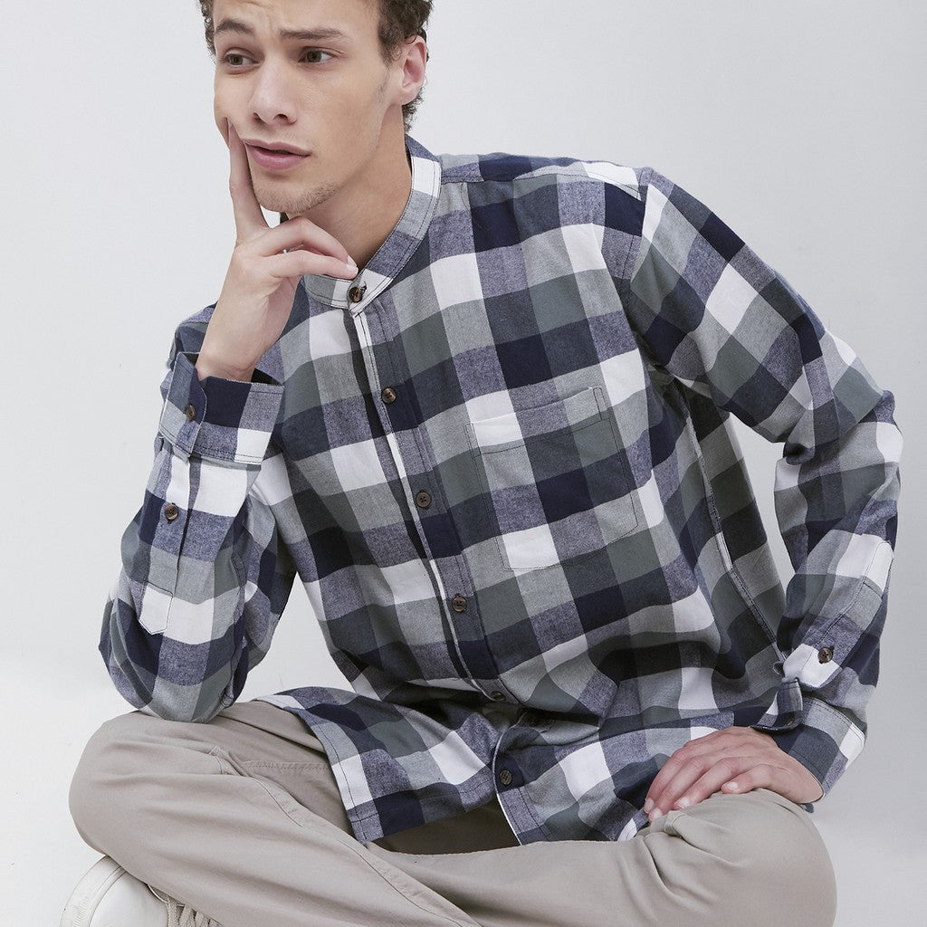 M231 Kemeja Pria Flannel Shanghai Oversized Panjang Hijau 1894B