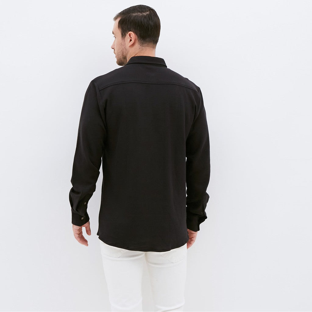 M231 Kemeja Pria Cotton Pique Panjang Warna Hitam 1792A