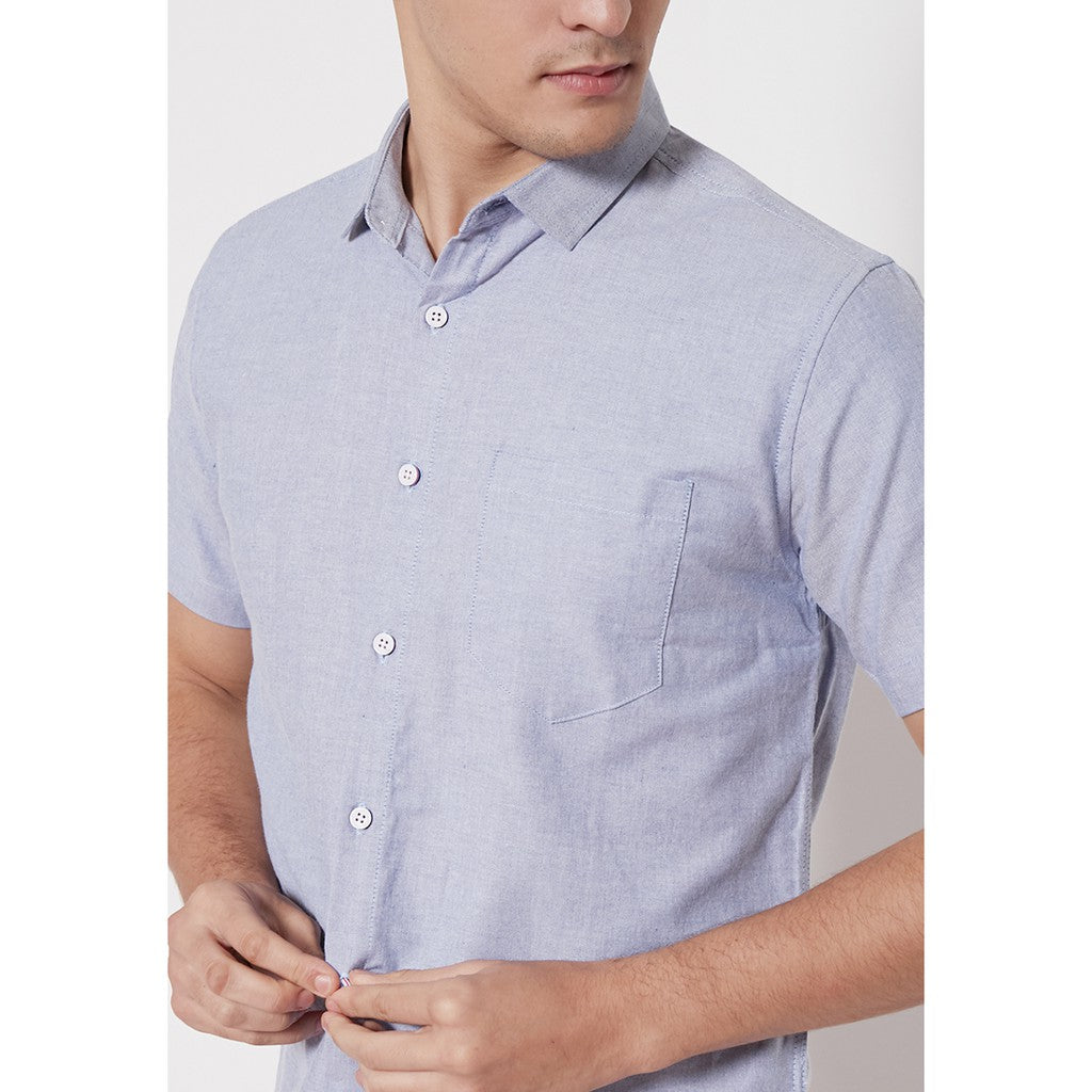 M231 Kemeja Pria Basic Polos Oxford Pendek Warna Biru 1457I