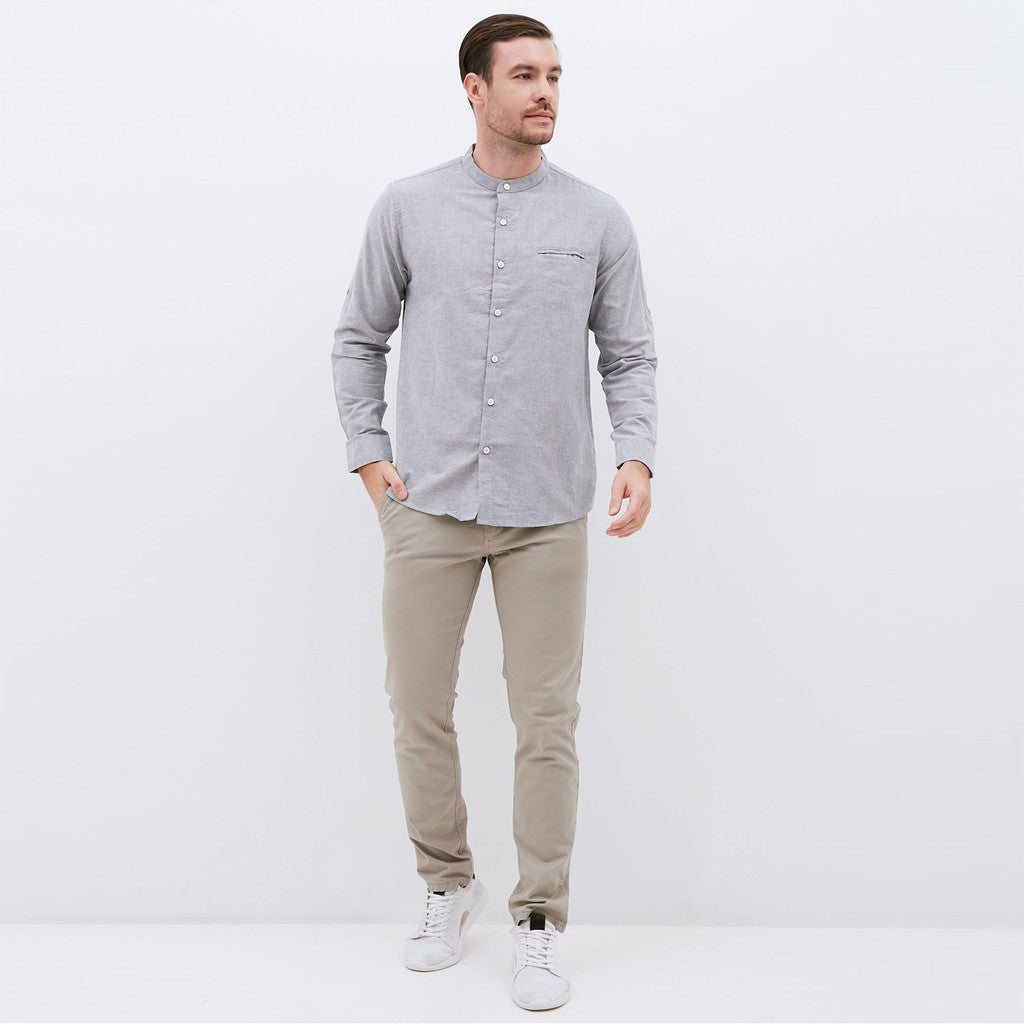 M231 Kemeja Pria Shanghai Polos Oxford Panjang Abu 1552G