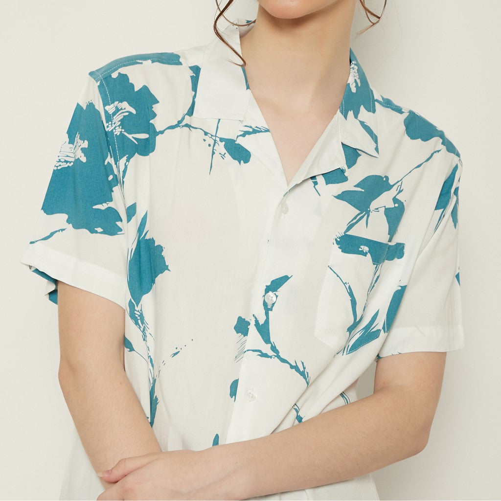 M231 Kemeja Pria Printing Hawaii Pendek Warna Putih 0632A