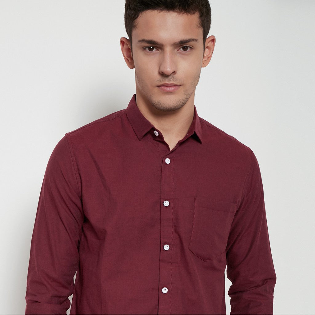 M231 Kemeja Pria Basic Polos Oxford Panjang Maroon 1456P