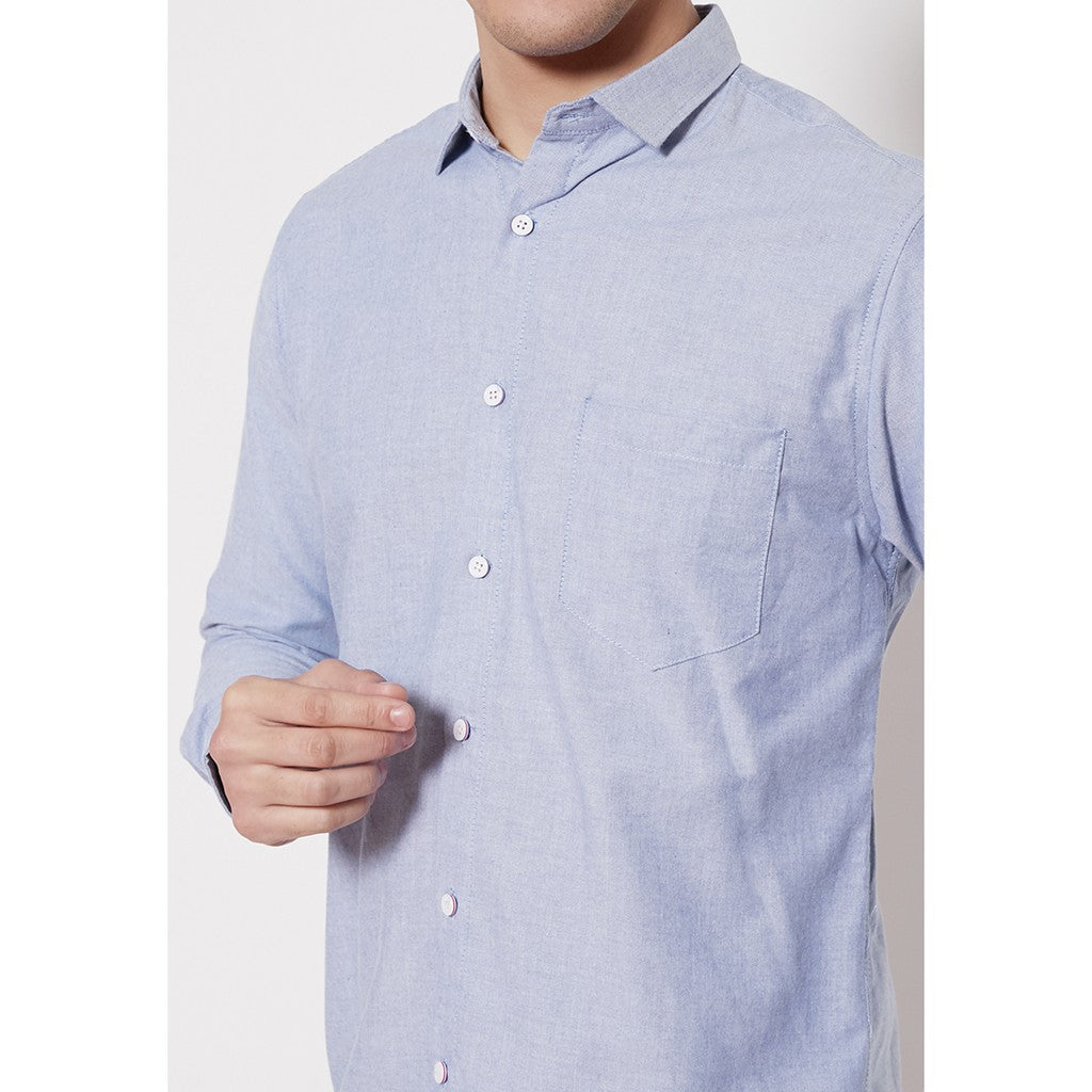 M231 Kemeja Pria Basic Polos Oxford Panjang Warna Biru 1456G