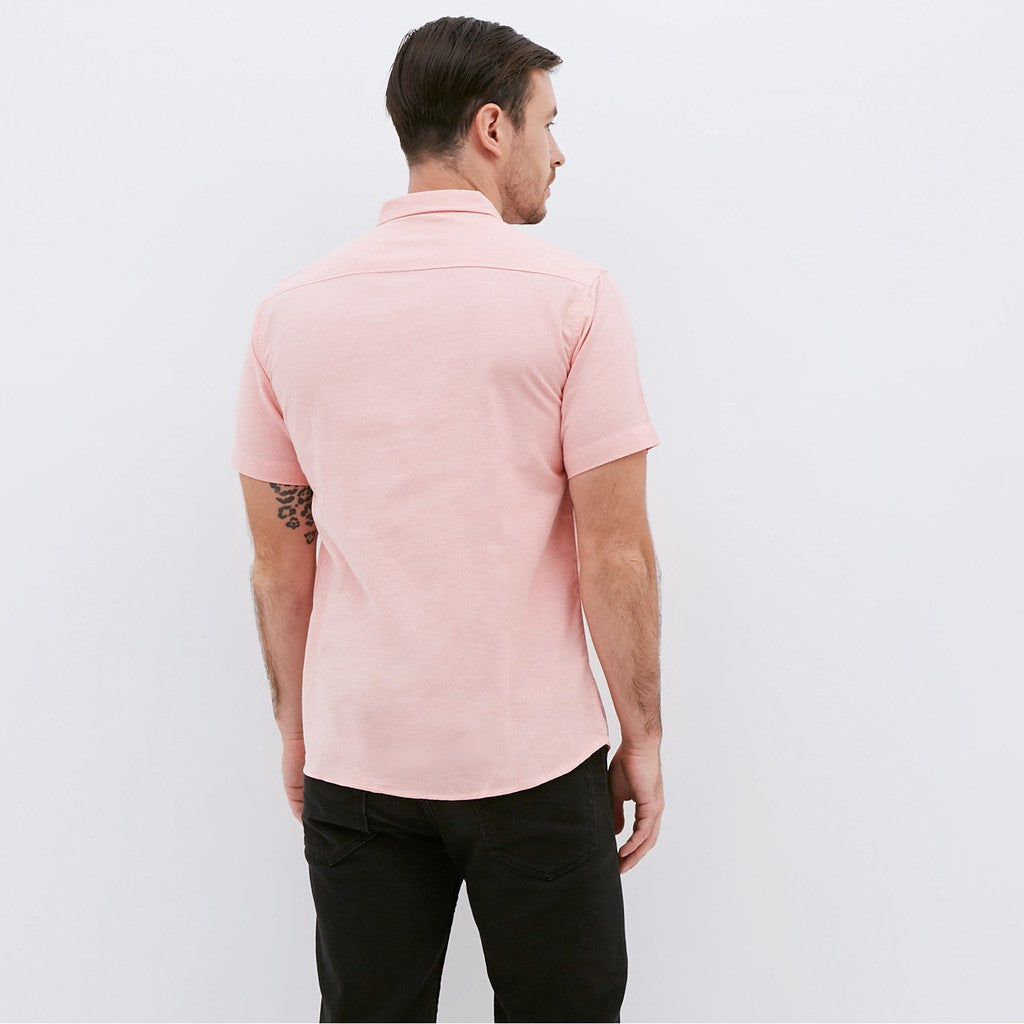 M231 Kemeja Pria Basic Polos Oxford Pendek Warna Orange 1457L