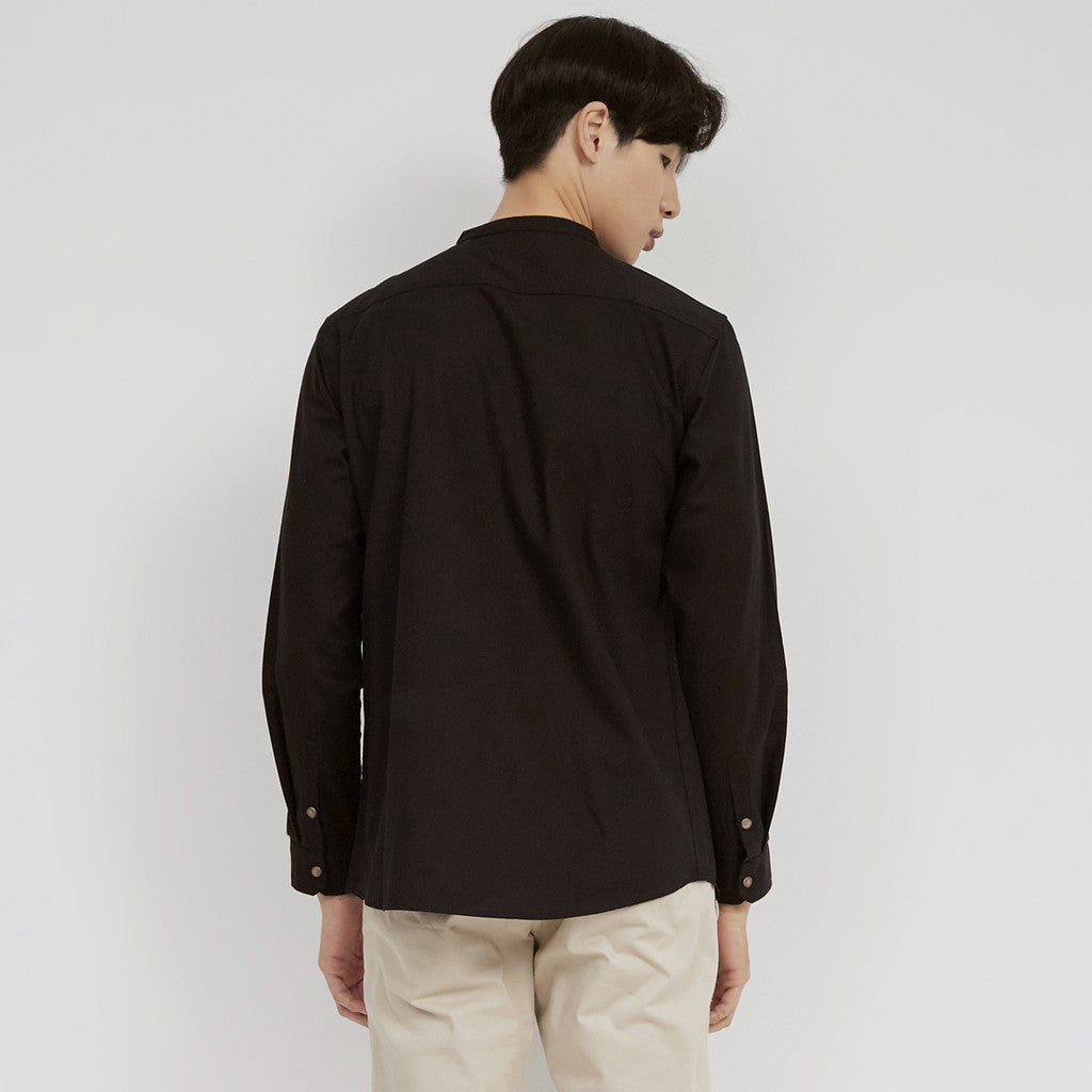 M231 Kemeja Pria Shanghai Polos Soft Twill Panjang Hitam 1971D