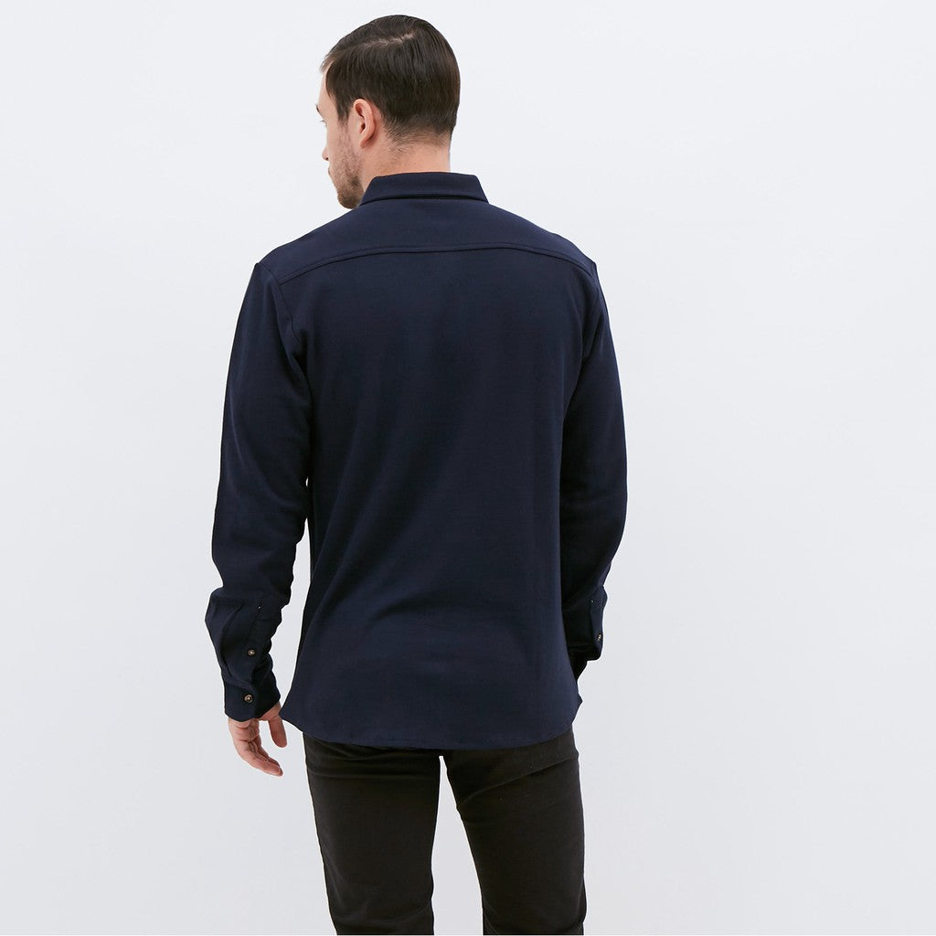 M231 Kemeja Pria Cotton Pique Panjang Warna Navy 1792C