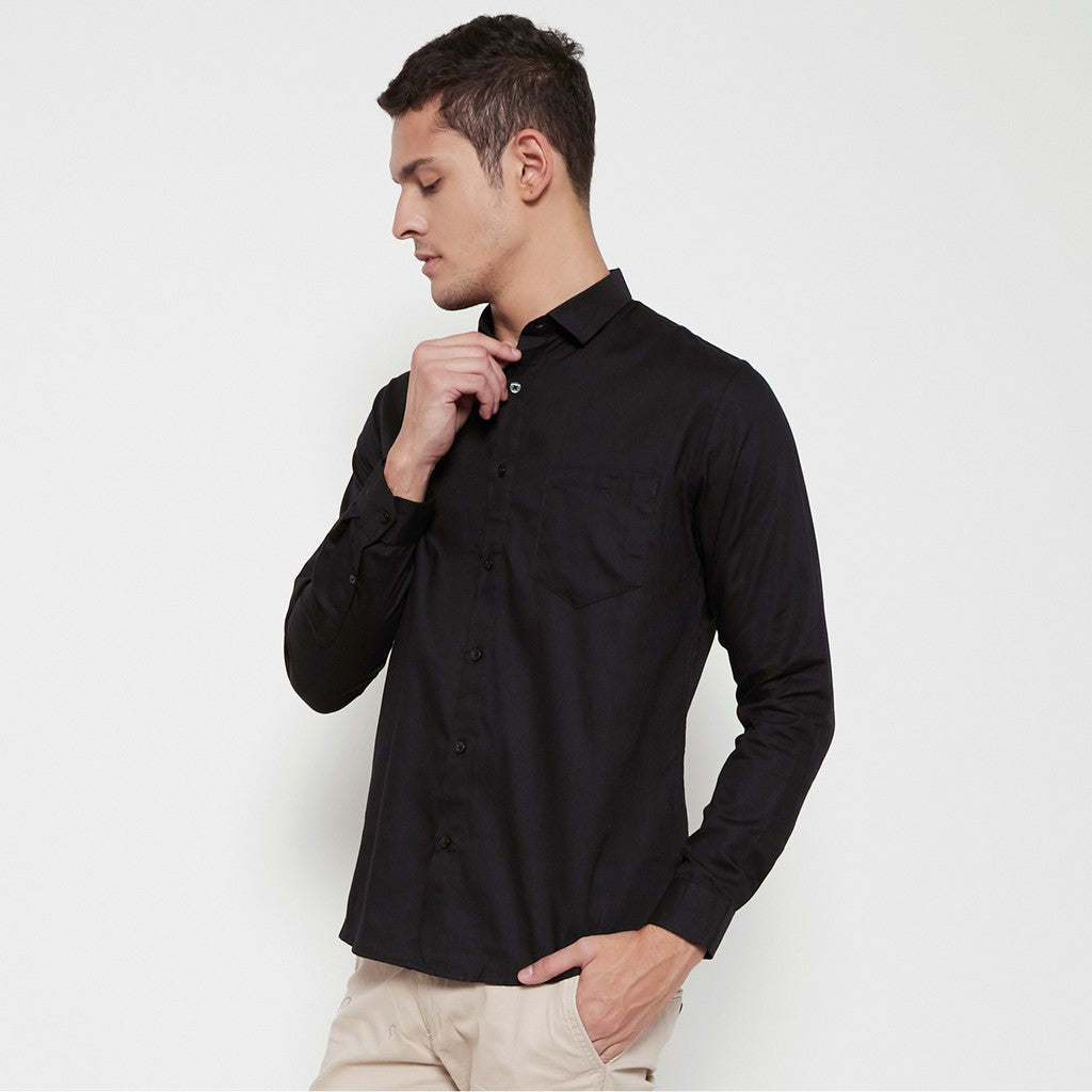 M231 Kemeja Pria Basic Polos Oxford Warna Hitam 1456C