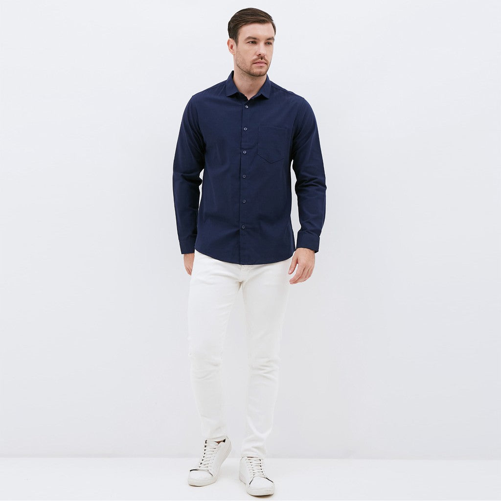 M231 Kemeja Pria Basic Polos Oxford Panjang Warna Navy 1456H
