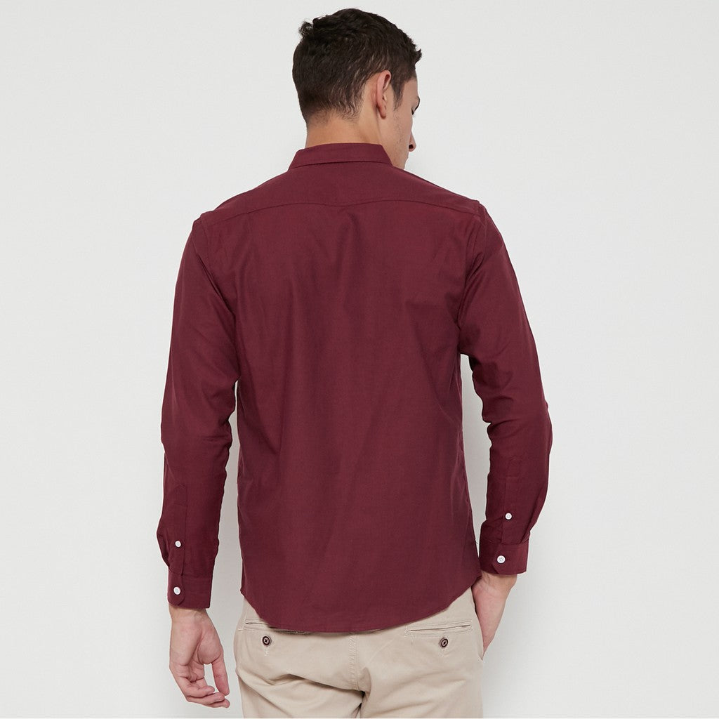 M231 Kemeja Pria Basic Polos Oxford Panjang Maroon 1456P