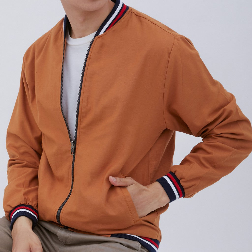 M231 Jaket Pria Bomber Oxford Panjang Merah Bata 1768G