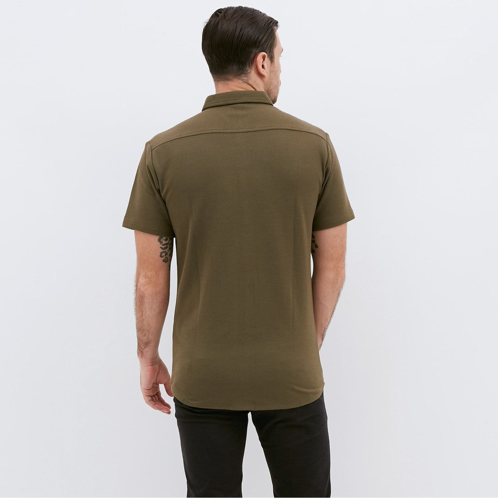 M231 Kemeja Pria Cotton Pique Pendek Warna Army 1793F