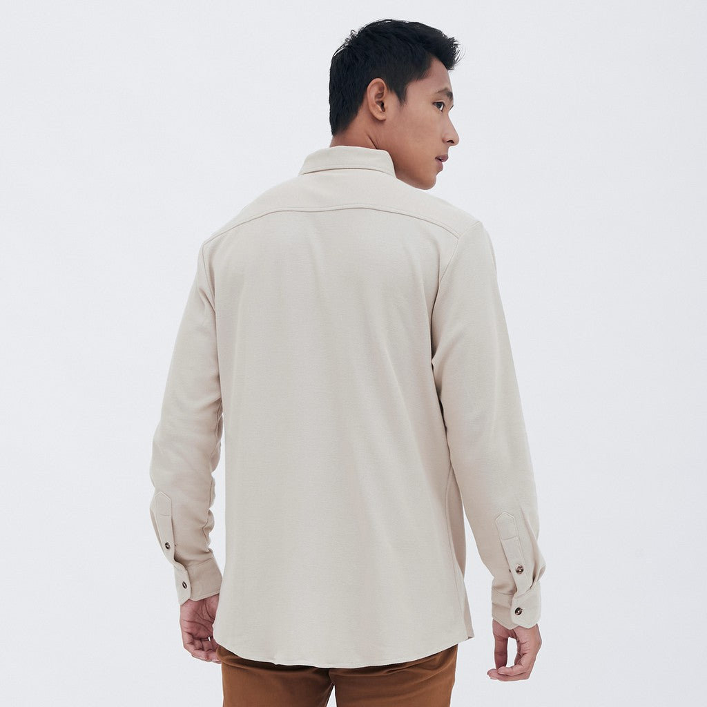 M231 Kemeja Pria Cotton Pique Panjang Beige 1792K