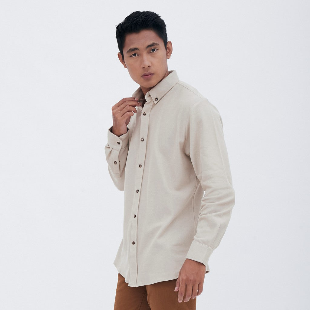 M231 Kemeja Pria Cotton Pique Panjang Beige 1792K