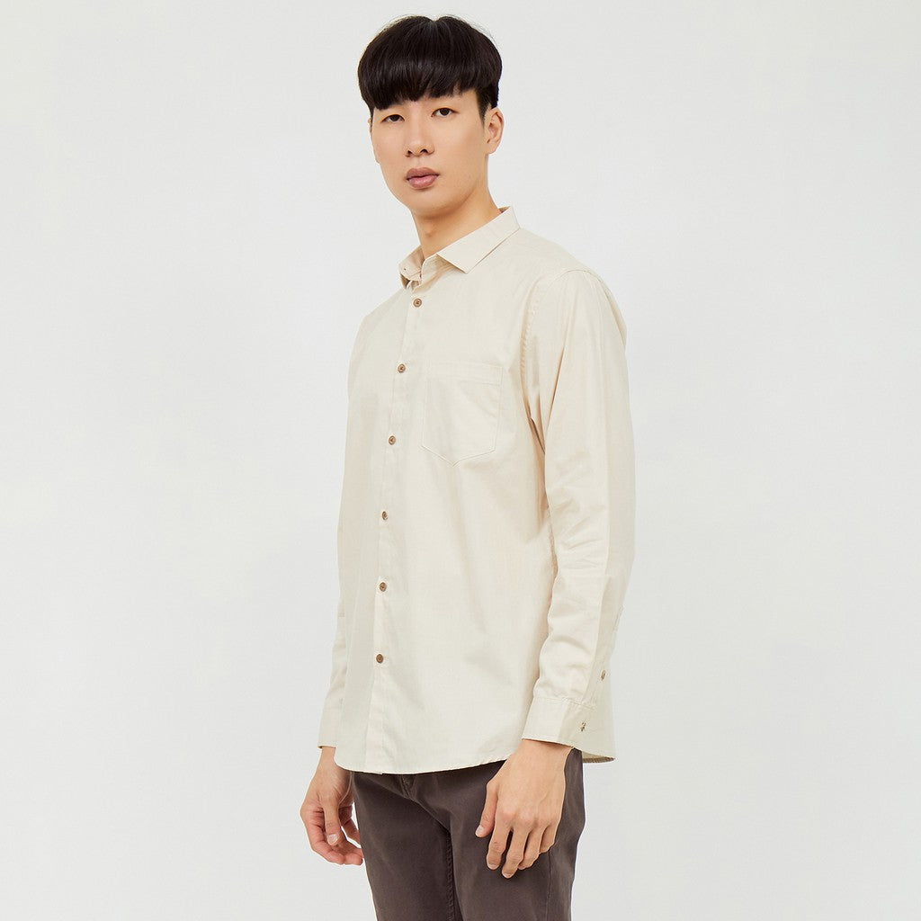 M231 Kemeja Pria Basic Polos Panjang Khaki Muda 1468P