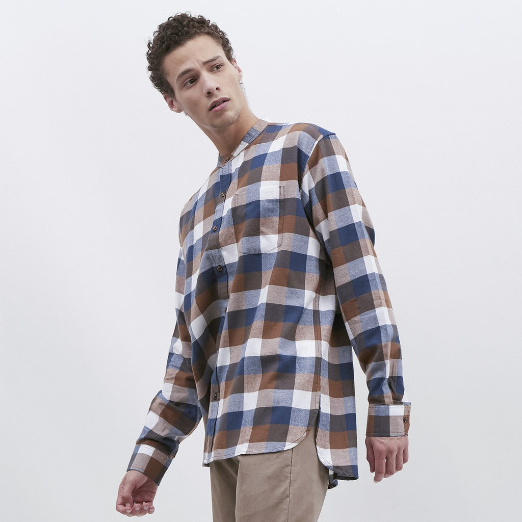 M231 Kemeja Pria Flannel Shanghai Oversized Panjang Coklat 1894A